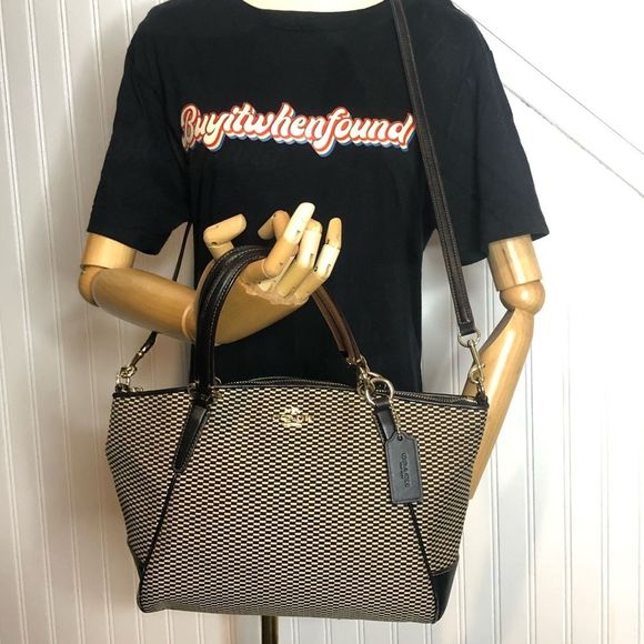 COACH Legacy Black White Jacquard and Leather Color Block Shoulder Bag - Picture 7 of 17